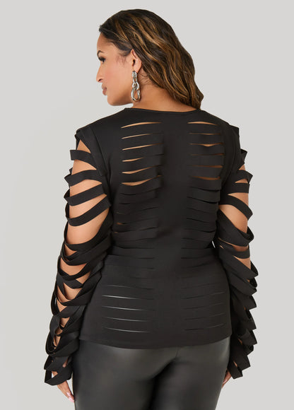 Long Sleeved Laser Cut Scuba Top