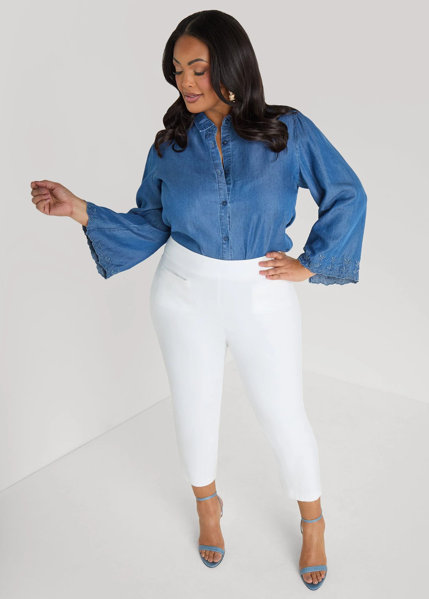 Embroidered Eyelet Chambray Shirt