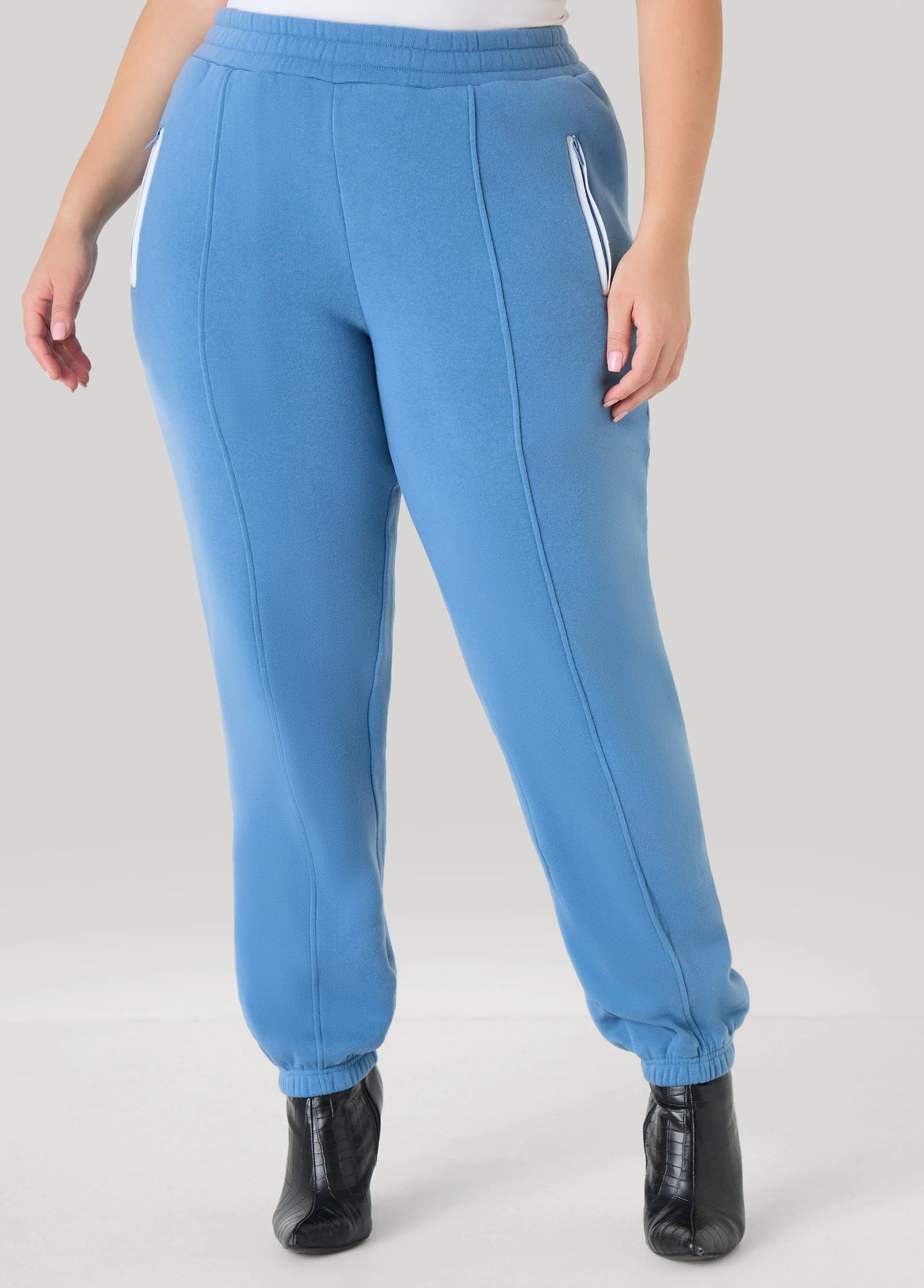 Mid Rise Piped Fleece Joggers