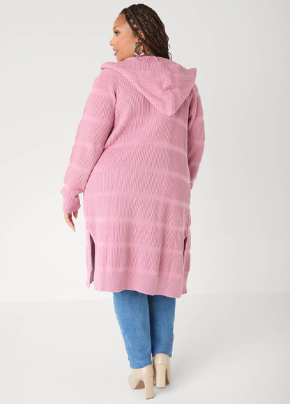 Hooded Ribbed Knit Duster