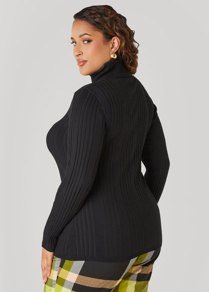 Turtleneck Ribbed Knit Sweater