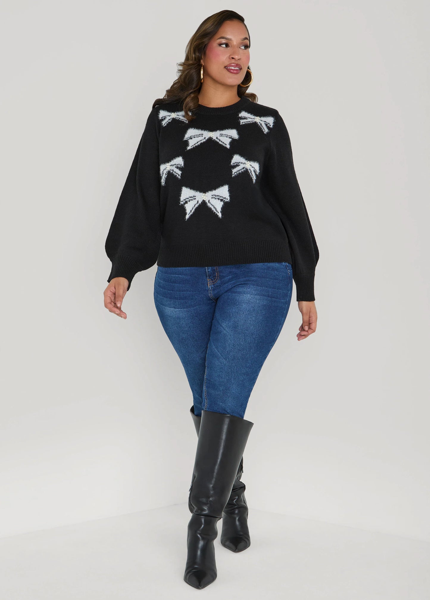 Faux Pearl Bow Sweater