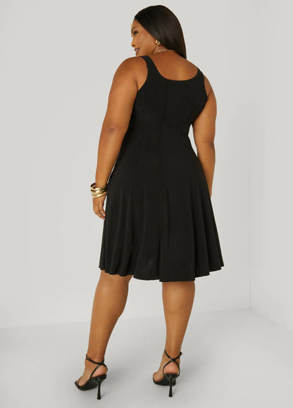Ring Embellished Seamed Dress
