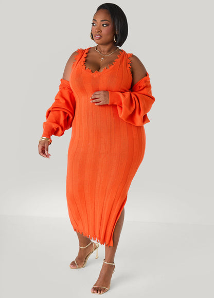 Frayed Maxi Sweater Dress