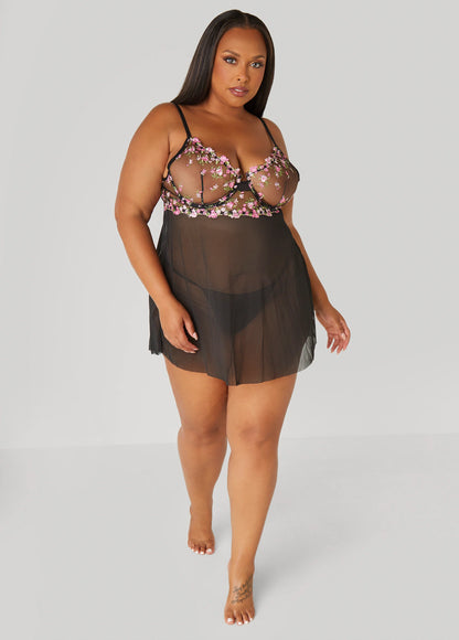 Floral Embroidered Babydoll Set