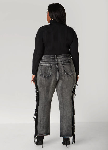 Faux Suede Fringed Bootcut Jeans