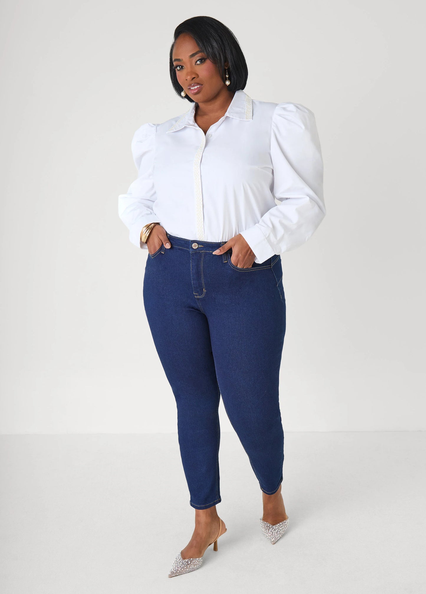 Faux Pearl Puff Sleeved Shirt