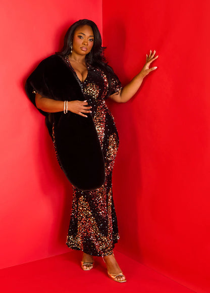 Flounced Sequined Velvet Gown