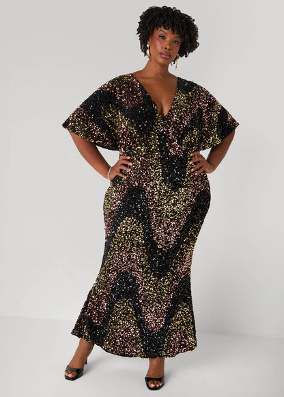 Flounced Sequined Velvet Gown