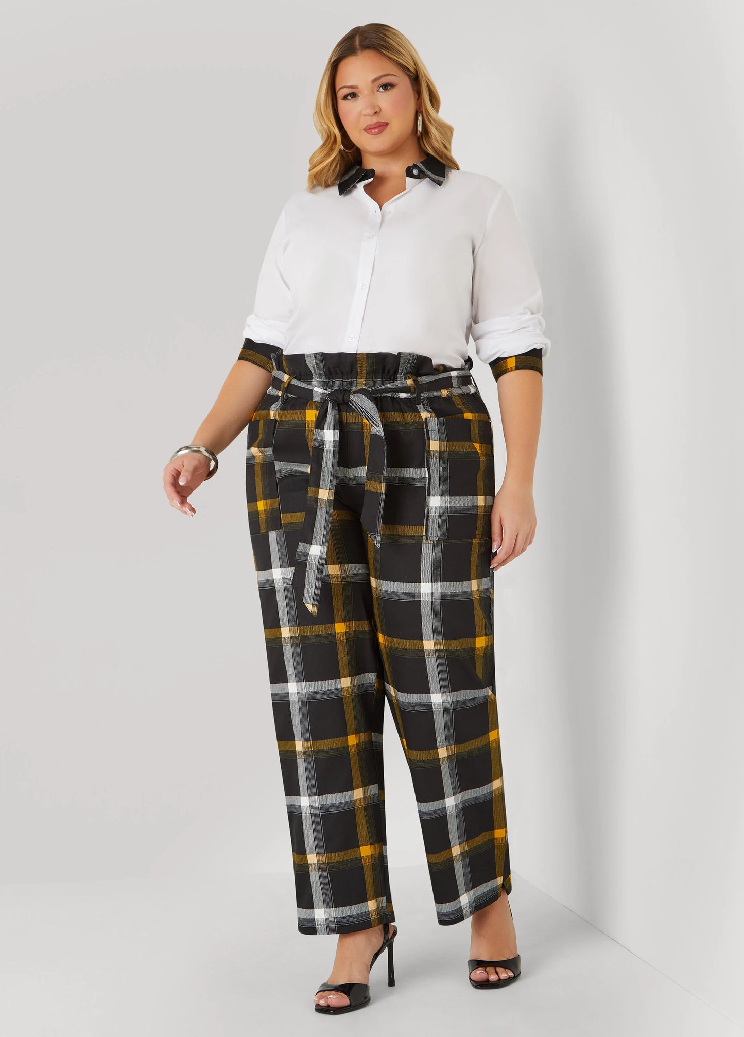 Plaid Twill Paperbag Pants