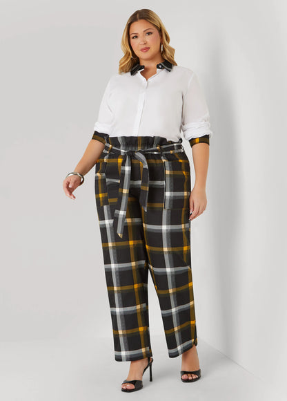 Plaid Twill Paperbag Pants