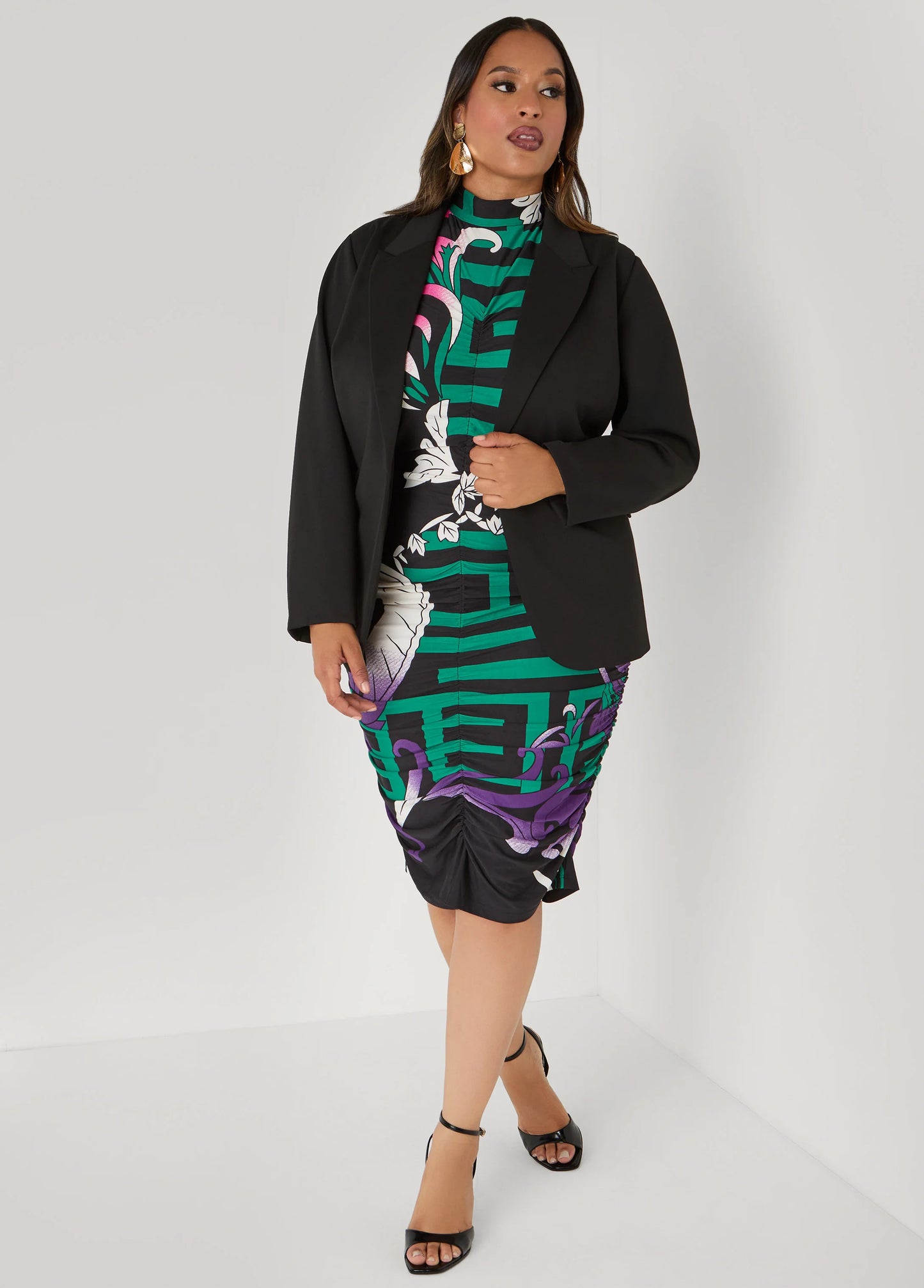 Ruched Printed Bodycon Dress