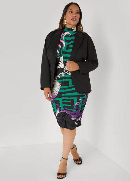Ruched Printed Bodycon Dress