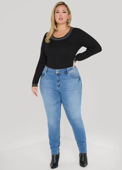 Crystal Ribbed Knit Sweater