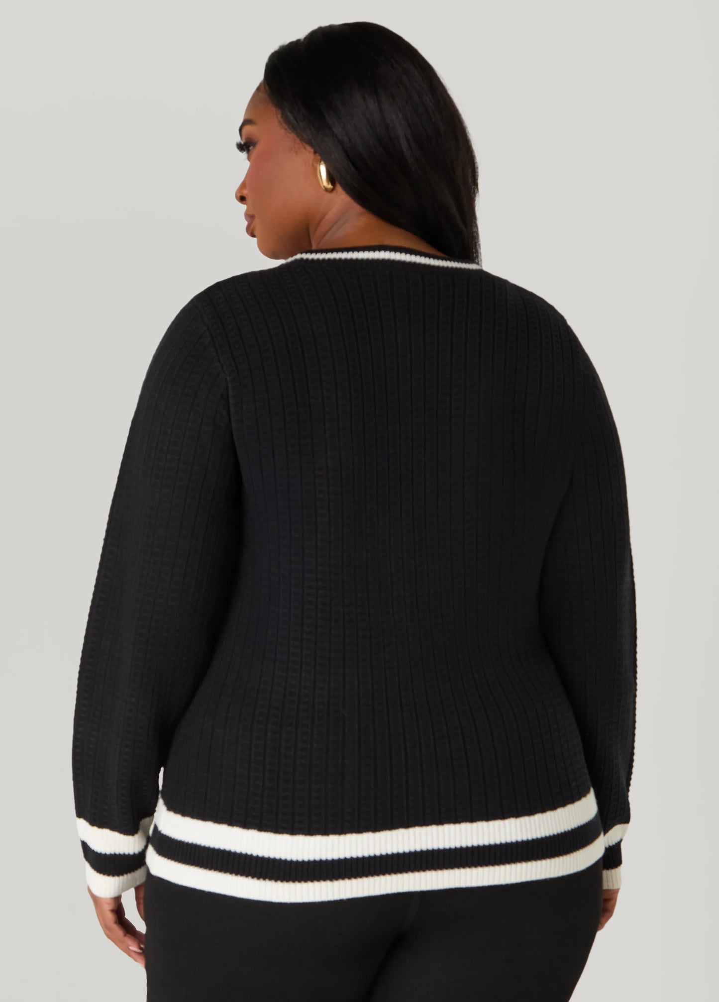 Striped Trimmed Ribbed Cardigan