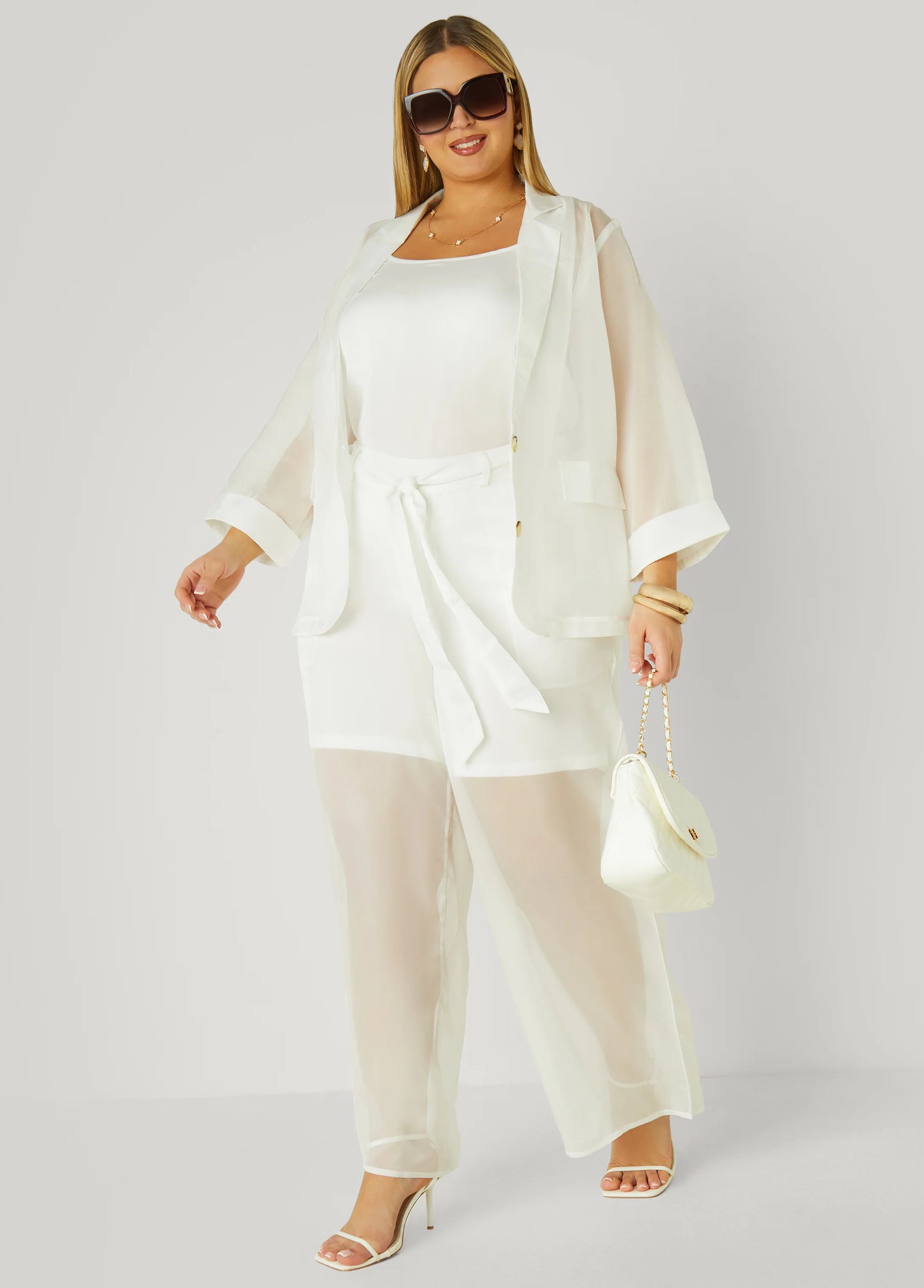 Belted Chiffon Straight Leg Pants