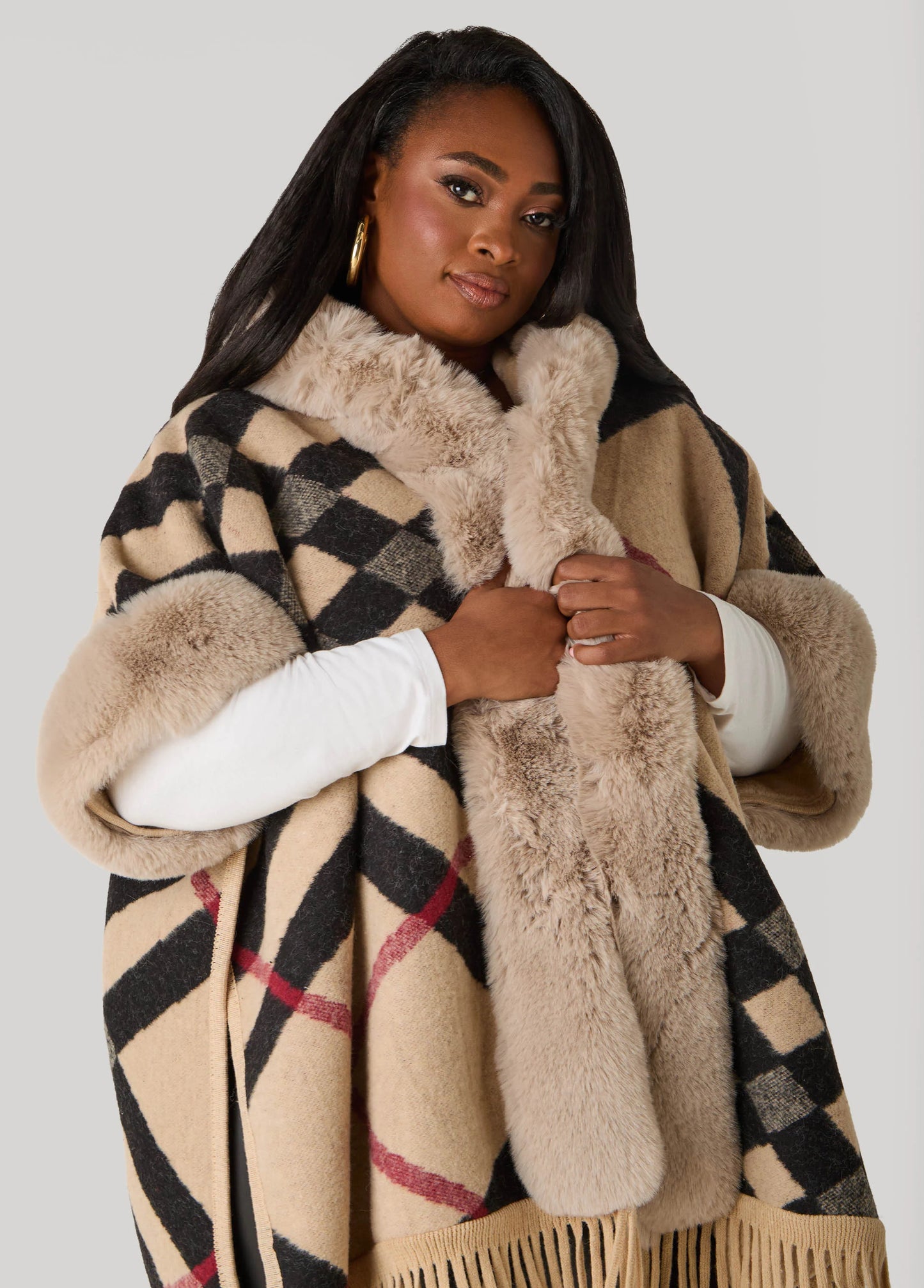 Adrienne Vittadini Plaid Ruana