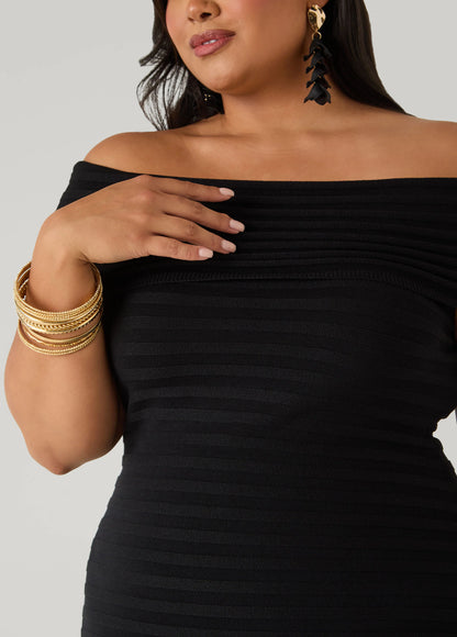 Ribbed Off The Shoulder Mini Dress