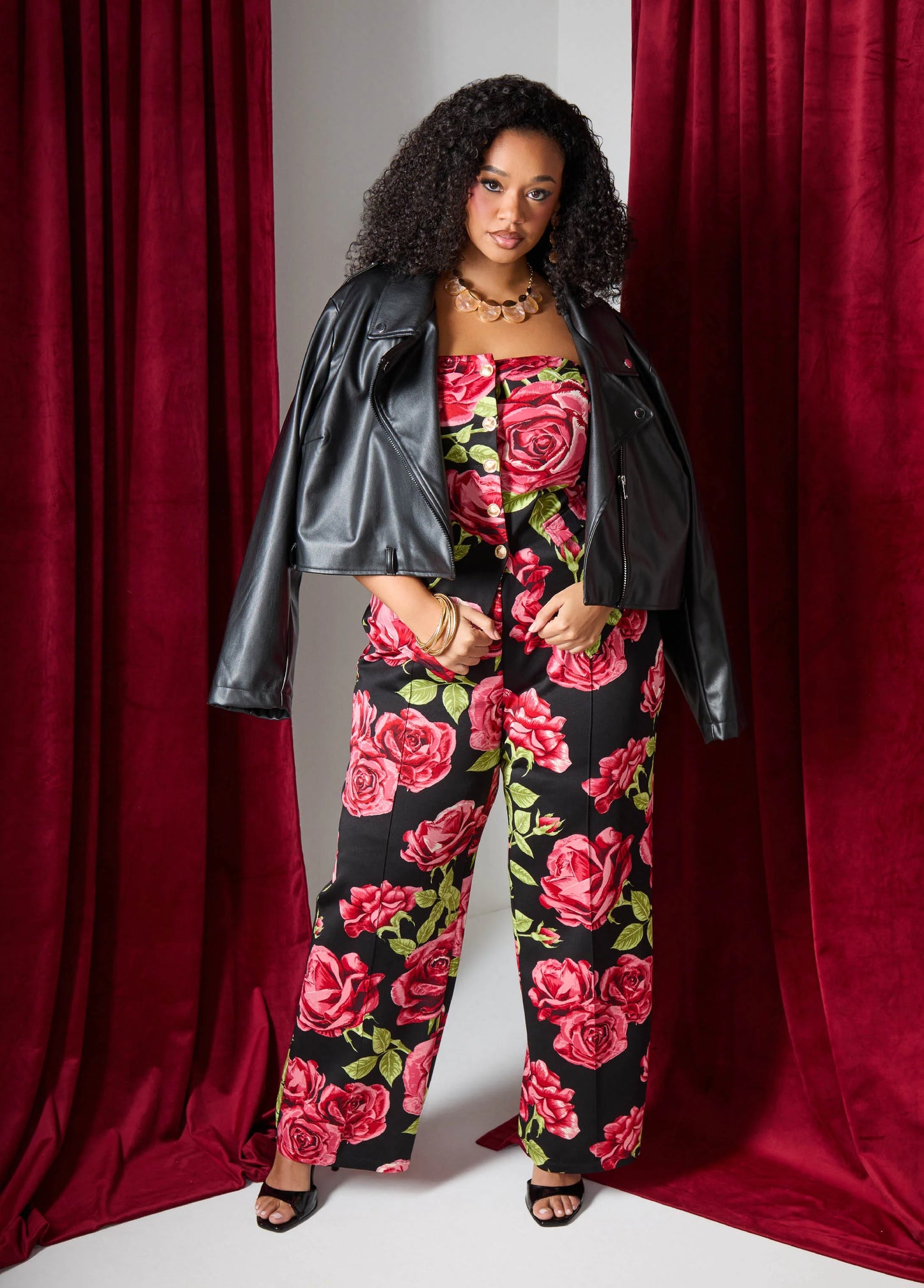 Strapless Rose Print Top
