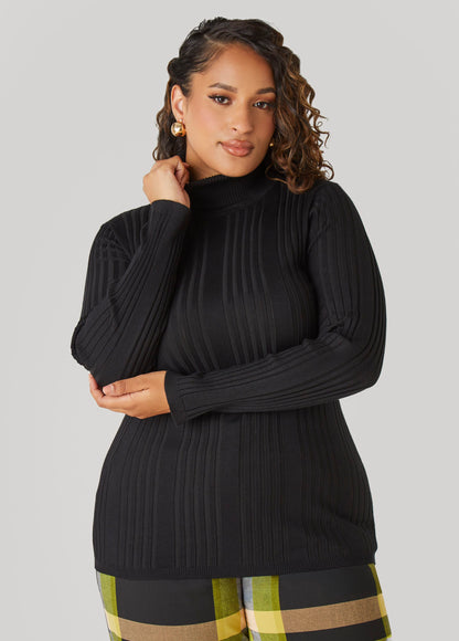 Turtleneck Ribbed Knit Sweater