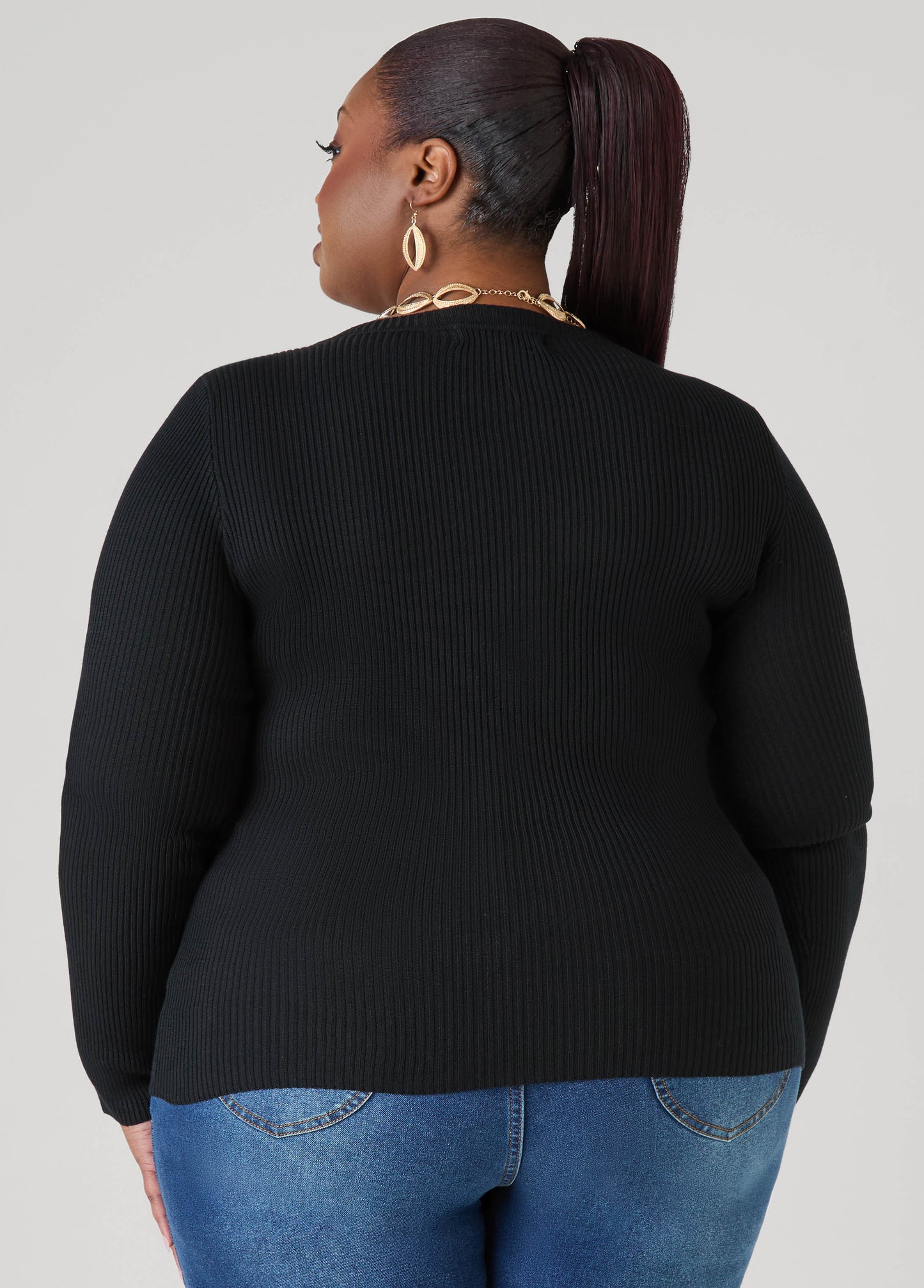 Ribbed Knit V Neck Sweater
