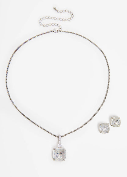 Crystal Silver Tone Necklace Box Set