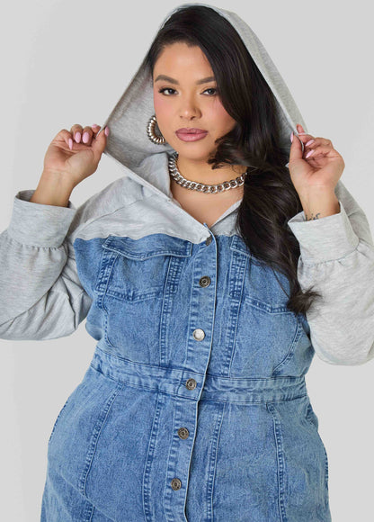 Terry Paneled Denim Bodycon Dress