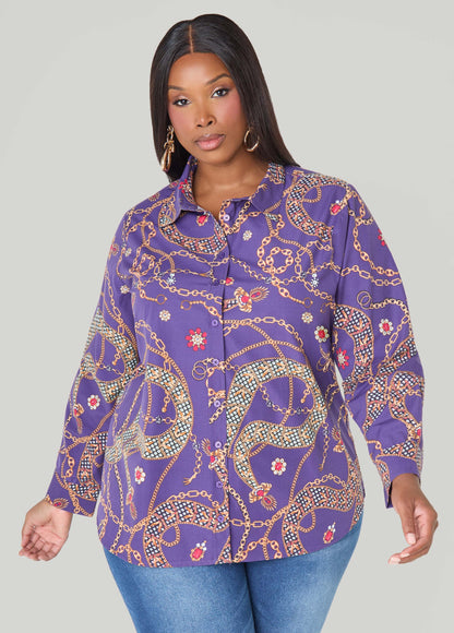 Chain Print Cotton Blend Shirt