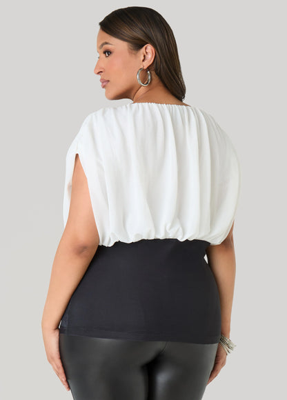 Two Tone Draped Mesh Top