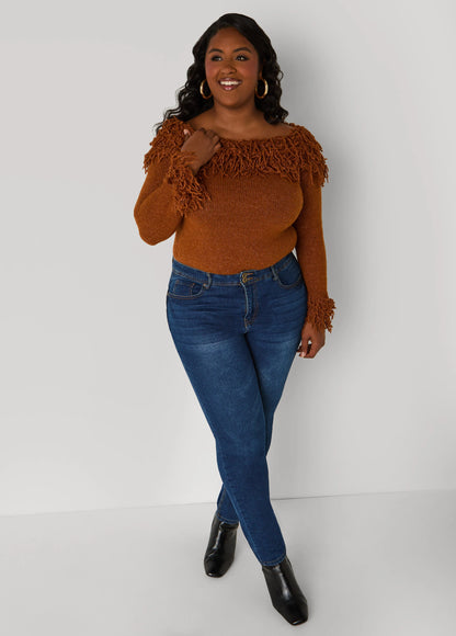 Fringed Off The Shoulder Sweater