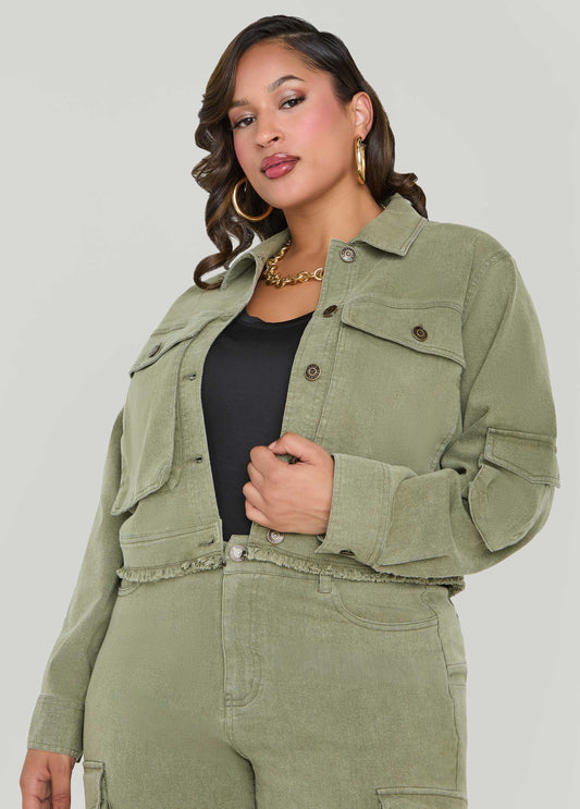 Cropped Denim Cargo Jacket