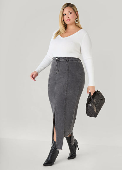 Ribbed Knit V Neck Sweater
