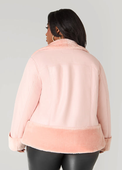 Cuffed Faux Shearling Moto Jacket