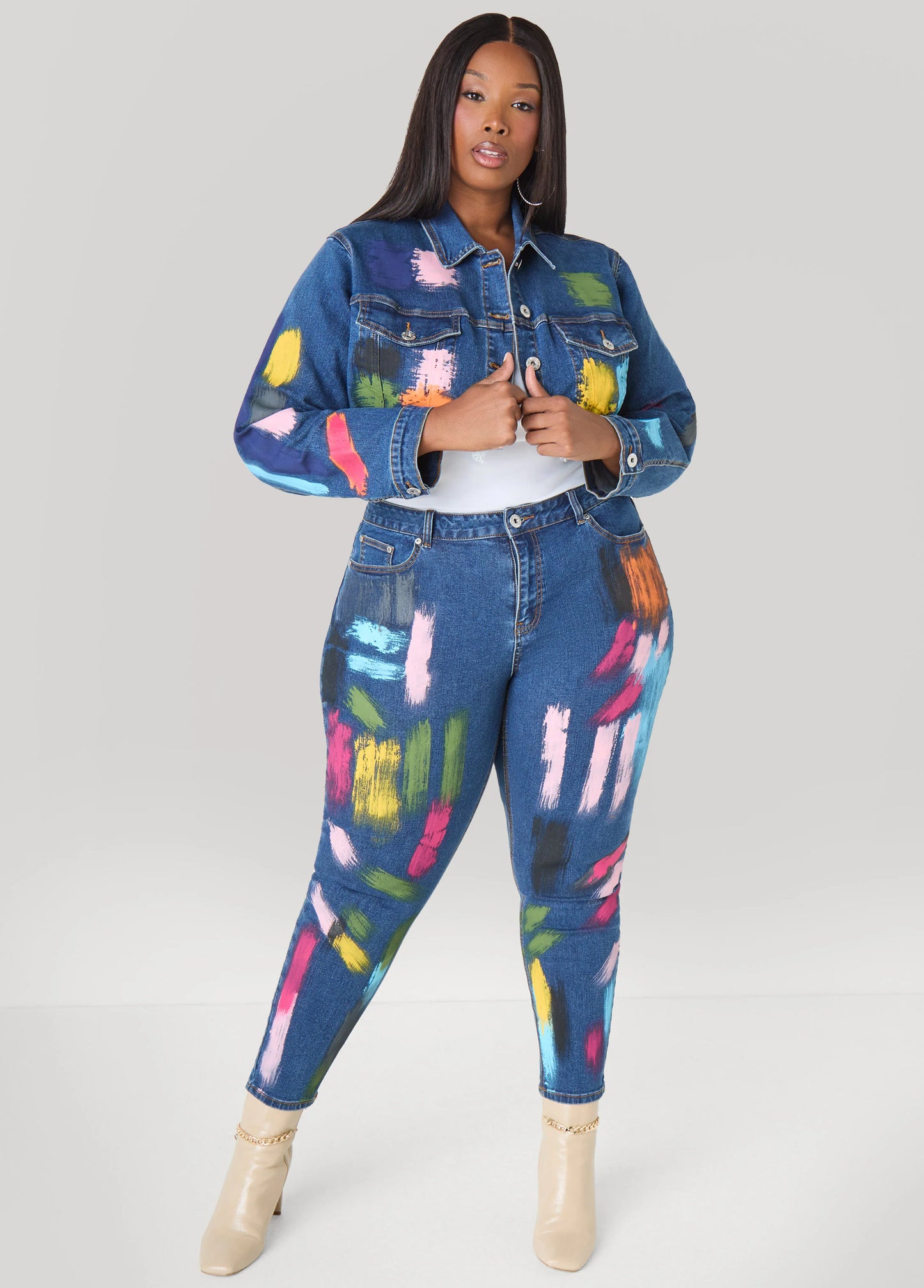 Cropped Painted Denim Jacket