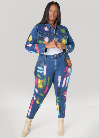 Cropped Painted Denim Jacket
