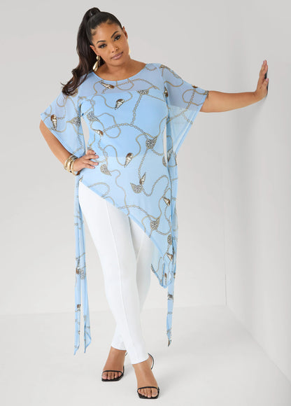 Shell Print Asymmetric Mesh Tunic