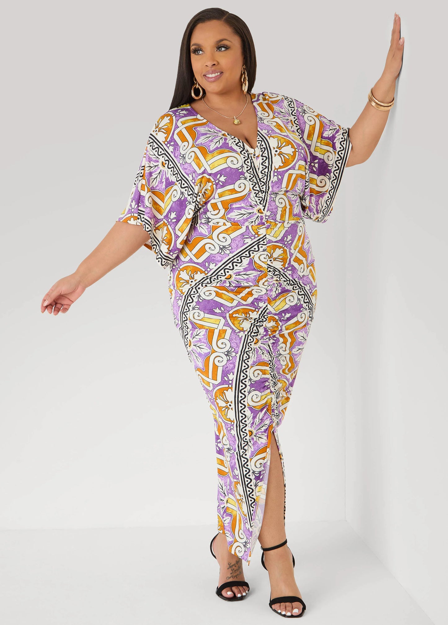 Tall Ruched Printed Maxi Bodycon Dress