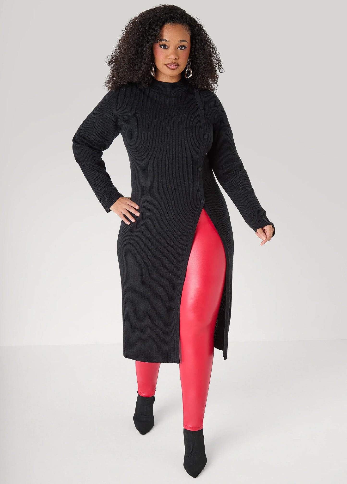 Button Detailed Ribbed Tunic