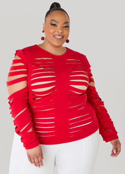 Long Sleeved Laser Cut Scuba Top