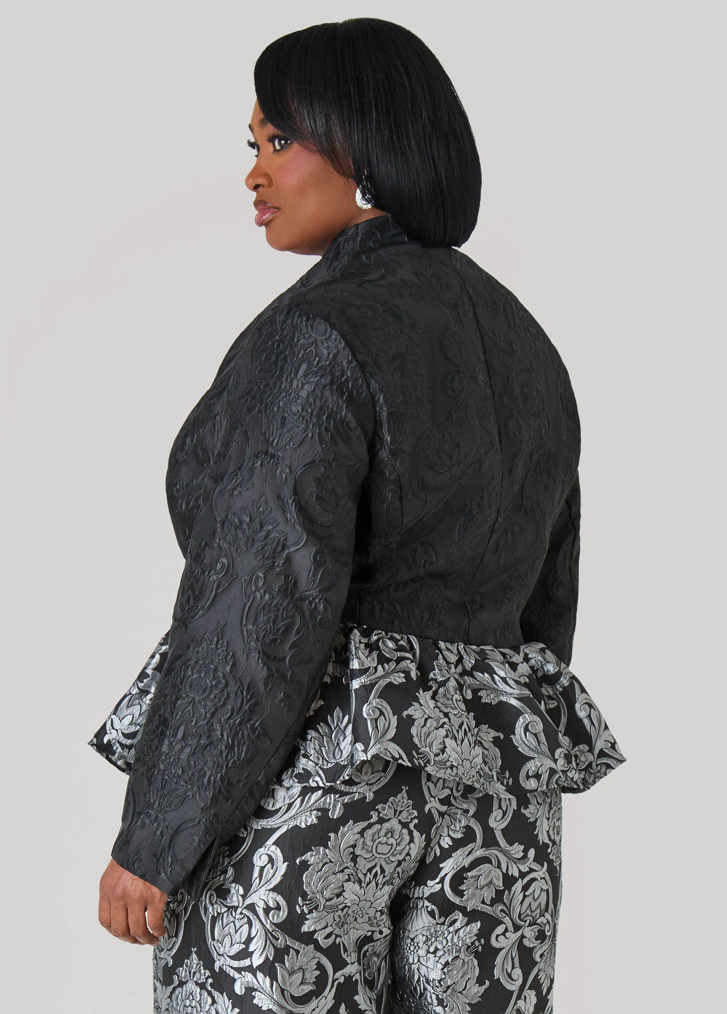Two Tone Jacquard Peplum Jacket