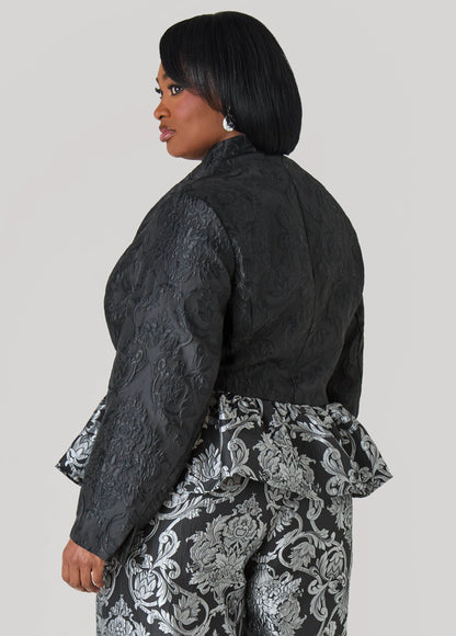 Two Tone Jacquard Peplum Jacket