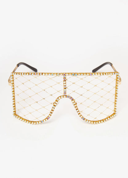 Crystal Caged Shield Sunglasses