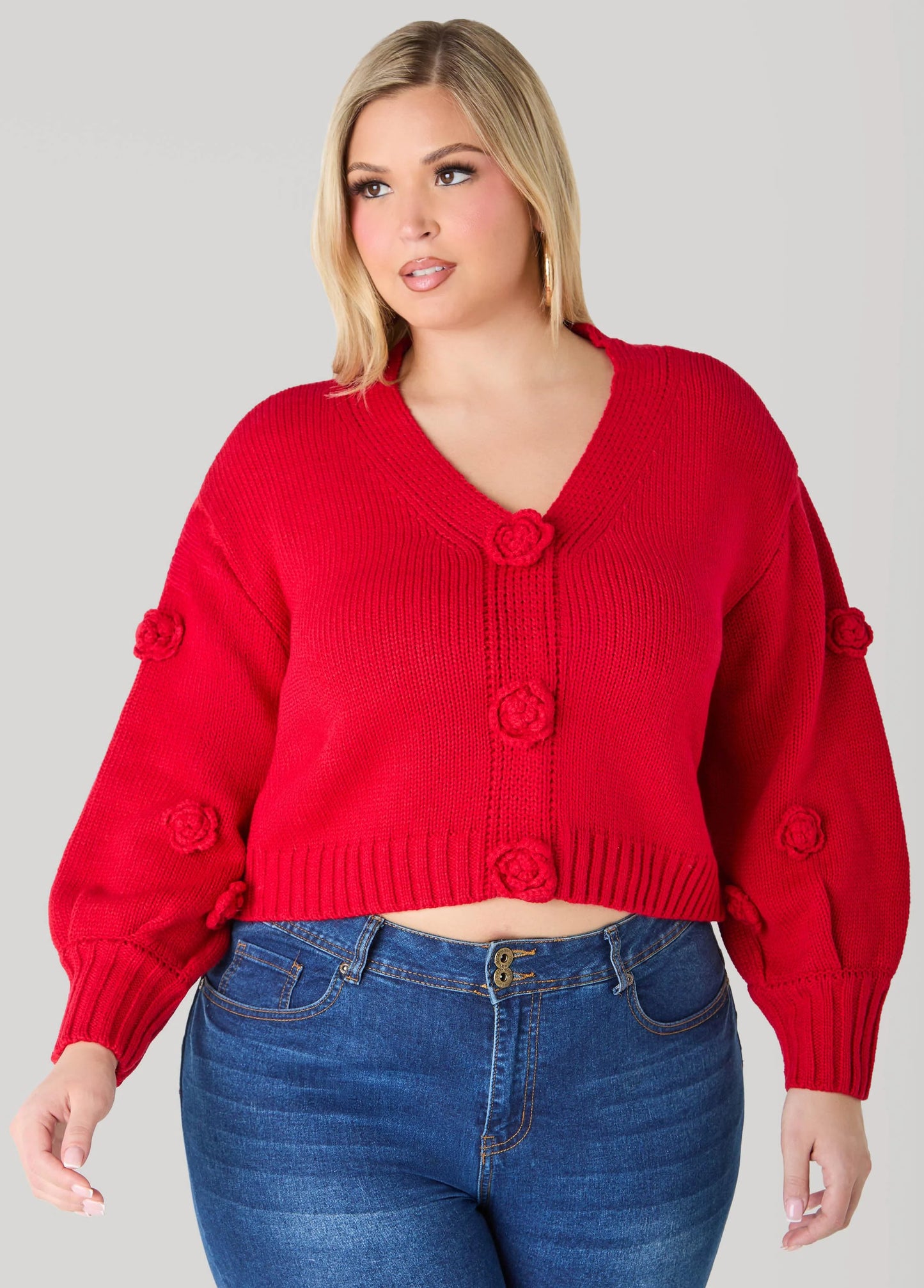 Cropped Rosette Cardigan