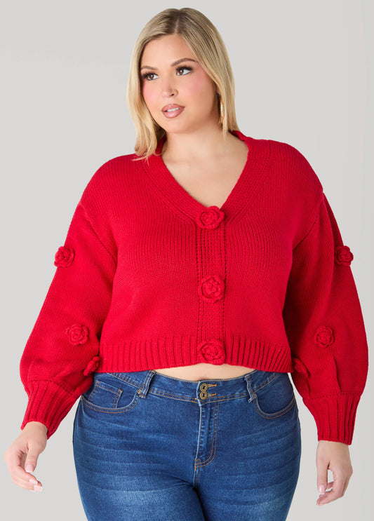 Cropped Rosette Cardigan