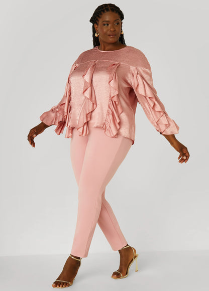 Ruffled Textured Satin Blouse