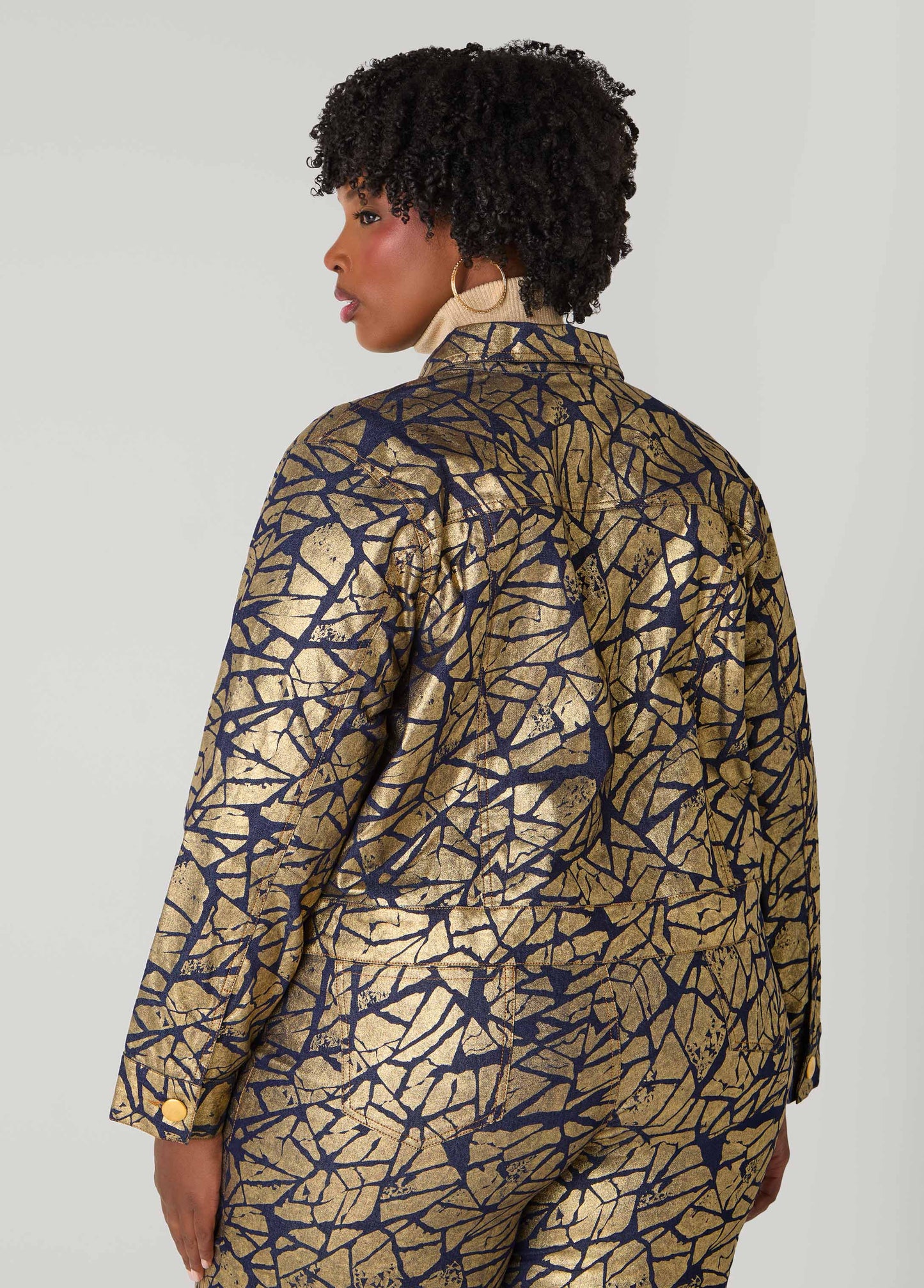 Cropped Shatter Print Denim Jacket