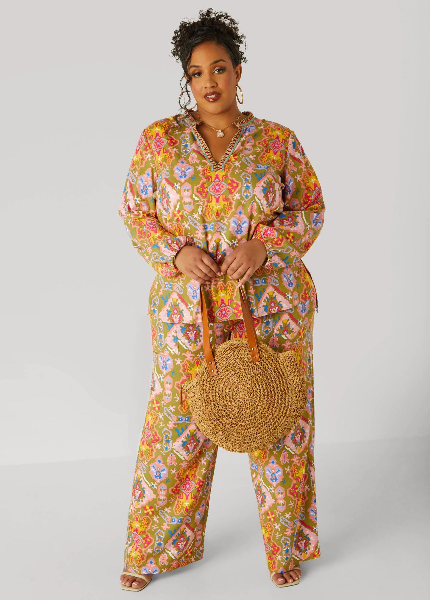 Embroidered Abstract Print Top
