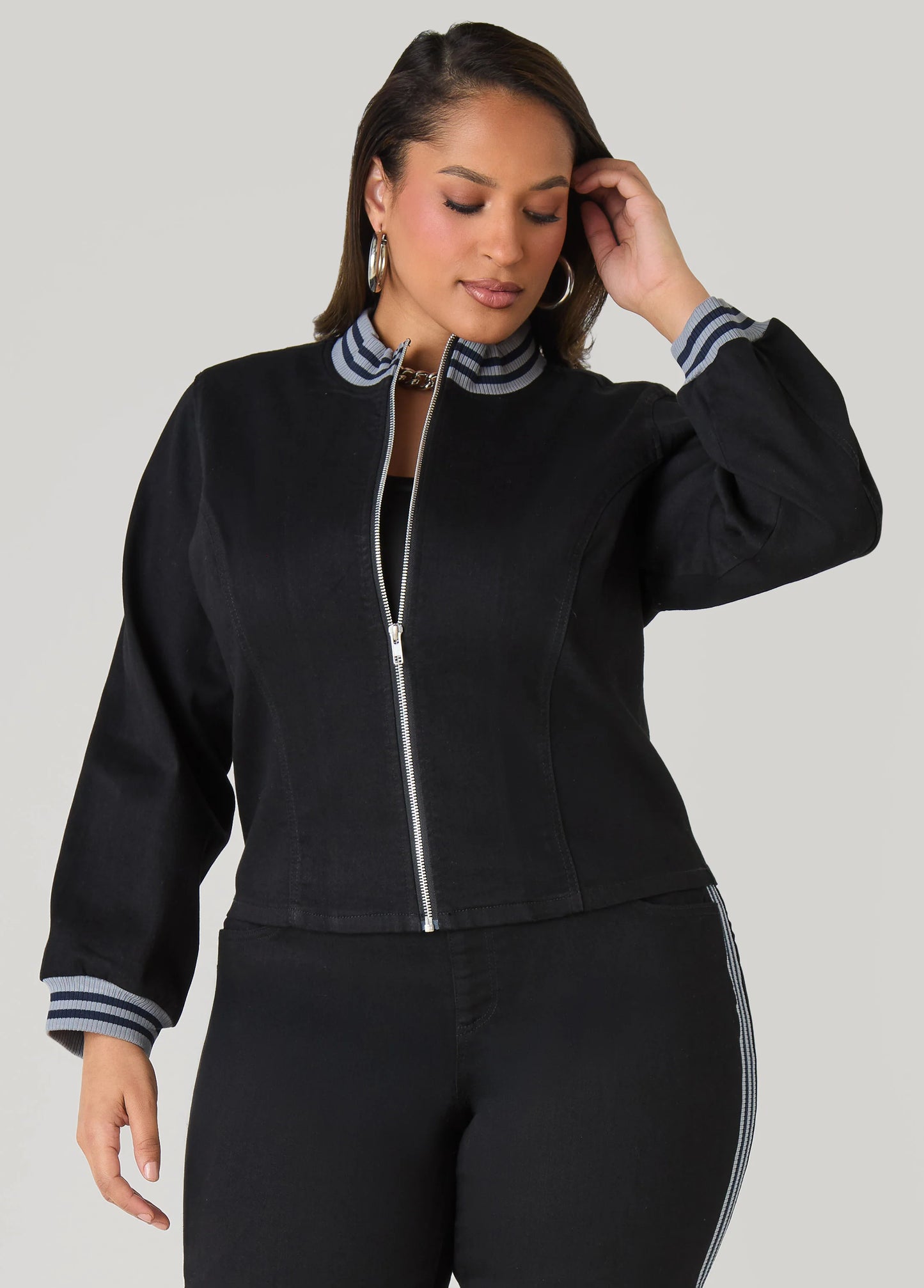 Striped Trimmed Denim Jacket
