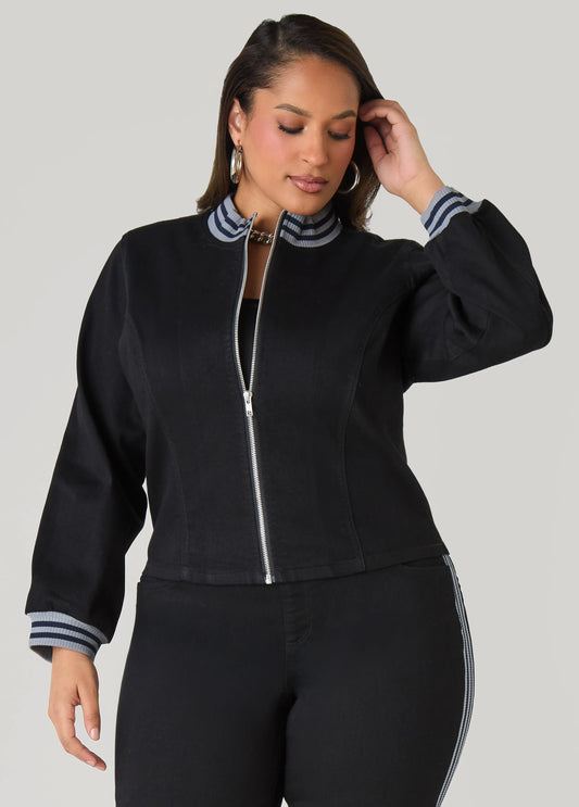 Striped Trimmed Denim Jacket