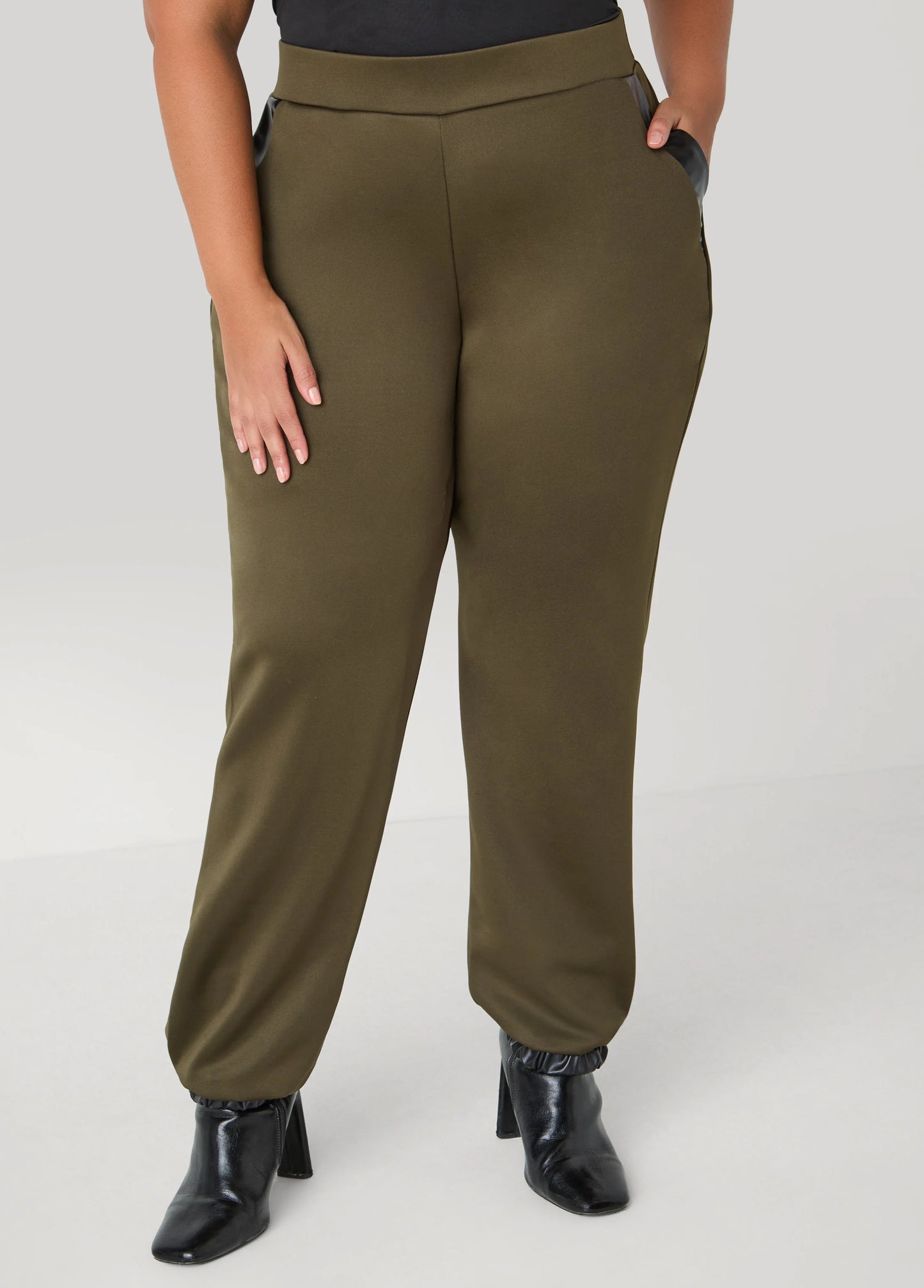 Faux Leather Paneled Joggers